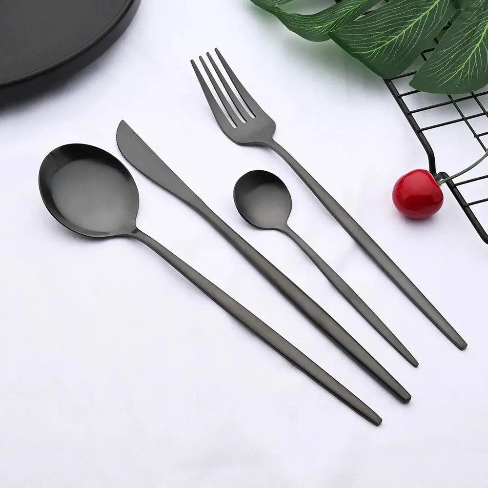 Elegant Black Gold Cutlery Set Luxiz™️