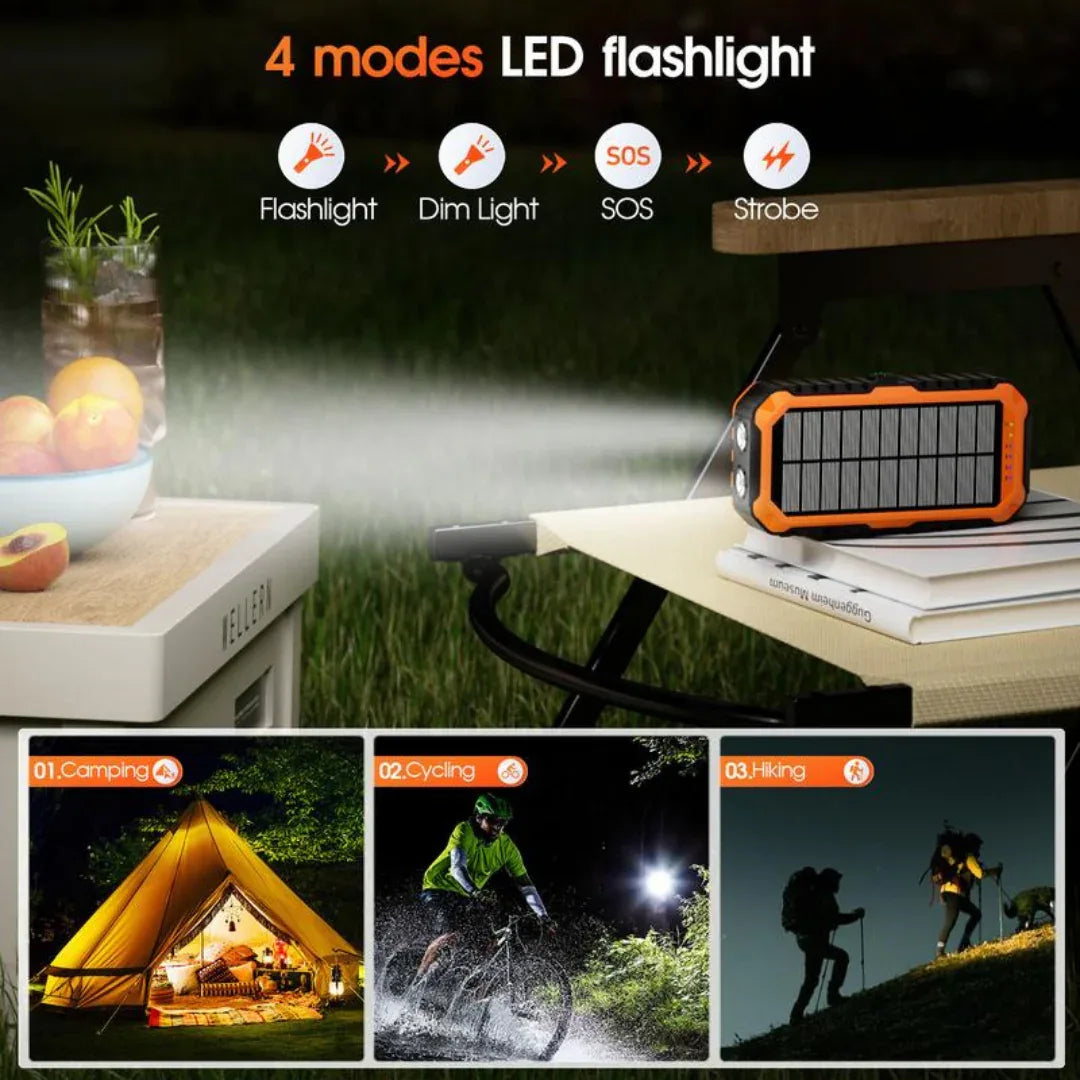 Solar Charger Power Bank 40000mAh Built in 4 Cables and Hand Crank