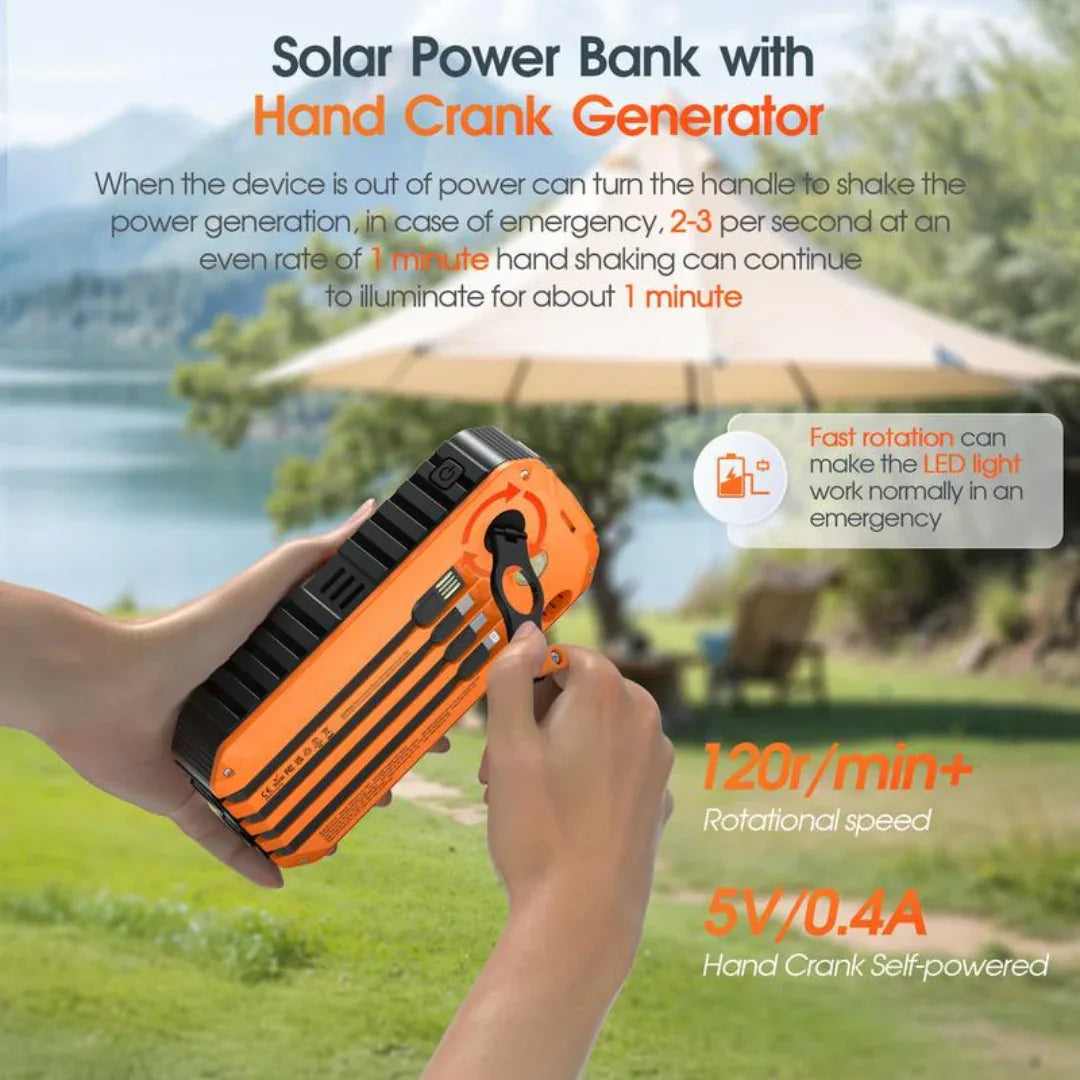 Solar Charger Power Bank 40000mAh Built in 4 Cables and Hand Crank